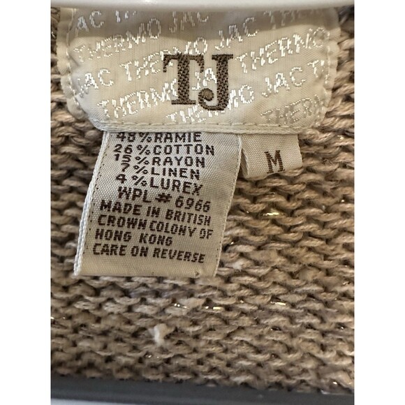 Vintage Thermo JAC Linen Blend Gold Cardigan Size Medium Chunky Holiday Sparkly - Picture 3 of 4